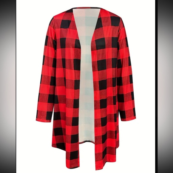 Plus Size Buffalo Plaid Stretchy Cardigan - Picture 2 of 6